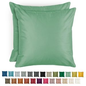 Blumtal 2er Set Kissenbezug 50x50 cm Samt - edler Kopfkissenbezug aus Samt, weiche Kissenhülle Velvet, Summer Green - Grün