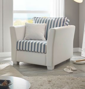 Sessel "Hooge" in creme und blau Landhaus Wohnzimmer Loungesessel 95 cm