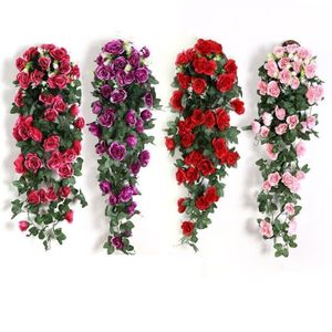 4 Stück 90cm Kunstpflanzen Efeuranken Hängepflanzen Künstliche Blatt Rebe Violett Blumen Rot/Rosa/Lila/Pink Rose Dekoration