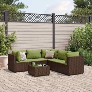 vidaXL 6-dielna záhradná súprava s vankúšmi Brown Poly Rattan