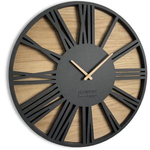 FLEXISTYLE Velké nástěnné hodiny bez tikání Roman LOFT Black 50cm, obývací pokoj, ložnice, vyrobeno v EU