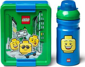 Lego Iconic Box svačinový set (láhev a box) - modrá/zelená