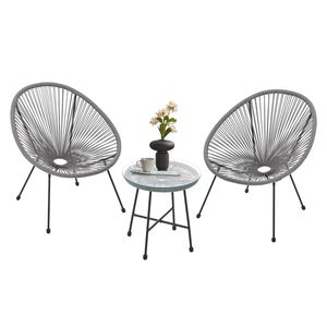 Juskys Balkonmöbel Set Ostana 3-teilig - Tisch & 2 Sessel -  stilvolle Sitzgruppe für Balkon, Terrasse & Garten - Gartenmöbel Balkonset Hellgrau