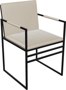 Aspro Furniture, moderner Stuhl, robustes Metallstuhl, für das Esszimmer, für die Küche, bequem, mit Armlehnen, cremefarbenes Ökoleder