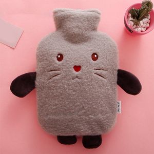 Wärmflasche mit weichem Bezug,Wärmeflasche groß 1 liter flauschig, Warmflasche mit flauschig Bezug(graue Katze)