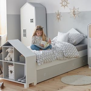 Selsey Einzelbett MIRUM - Kinderbett mit Schublade in Weiß-Grau für Mädchen und Jungen ca. 93 x 207 cm