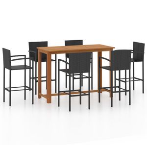 Neues Produkt 7-teiliges Gartenbar-Set 6 Stühle + Tisch, Outdoor-Essgarnitur Sitzgruppe für 6 Personen Schwarz