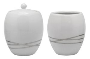 Wattedose BLANCO ARGENTO Keramik weiß Linien silber Wattebehälter mit Deckel