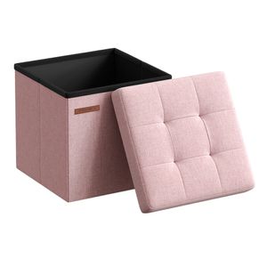 SONGMICS 30 cm Sitzbank mit Stauraum, klappbare Sitztruhe, Aufbewahrungsbox, Fußbank, pastellrosa