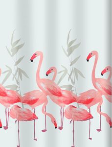 Spirella® Anti-Schimmel Duschvorhang - Anti-Bakteriell, waschbar, wasserdicht, Polyester, „Flamingo“ 180x200cm