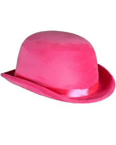 Melone "Top Colour" Velour mit Satinband 60 cm | Neon Pink - Bowler Hut Erwachsene