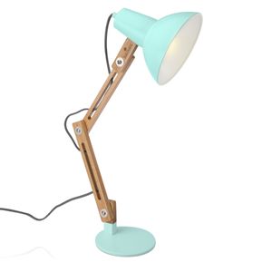 Navaris Design Holz Schreibtischlampe - E27 Fassung - mit Standfuß - Retro Tischlampe mit verstellbarem Gelenkarm - Vintage Nachttischlampe Mint Grün