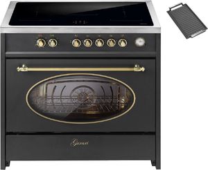 GURARI Induktions-Standherd E 913 RU BL+Grillplatte, Retro Range Cooker 90 cm/ FLEX ZONEN/ Booster/ 5 Zonen / 121L
