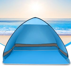 Hengda Strandmuschel Wurfzelt Sonnenzelt Strandzelt UV Schutz 50+ Pop Up mit Tragetasche leicht Sonnenschutzzelt Tragbar Leichtgewicht Blau 200x120x130cm kein vorhang