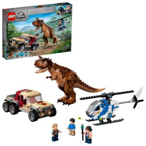 LEGO 76941 Jurassic World Verfolgung des Carnotaurus, Dino Spielzeug mit Helikopter und Pickup für Jungen und Mädchen ab 7 Jahren, Dinosaurier Geschenkidee