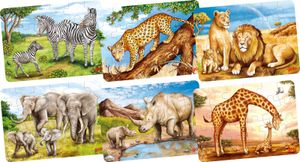Mini-Puzzle aus Holz mit Safari Tiermotiven von goki 6 Stück Mitgebsel Giveaway für den Kindergeburtstag
