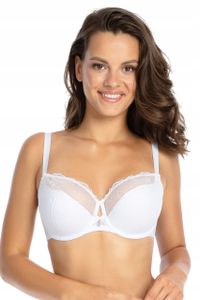 Gaia - Bh 1059 - URSULA Bügel-BH Damen Semi Soft vollschalen gepolstert Tüll Sexy - Weiß - 80G