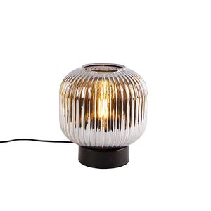 QAZQA - Art Deco Art Deco Tischlampe schwarz mit Rauchglas - Karel I Wohnzimmer I Schlafzimmer - Rund - LED geeignet E27