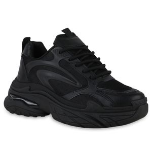 VAN HILL Damen Plateau Sneaker Schnürer Profil-Sohle Schnür-Schuhe 840979, Farbe: Schwarz, Größe: 41