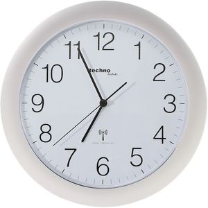 WT 8000 - analogové rádiem řízené nástěnné hodiny s plastovým rámem ve stříbrné barvě od společnosti Technoline