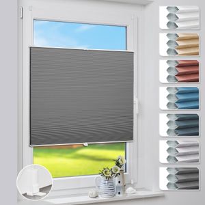 Grandekor Plissee Verdunklung Klemmfix Wabenplissee 95x140cm Grau-Weiß Thermoplissee ohne Bohren für Fenster & Tür