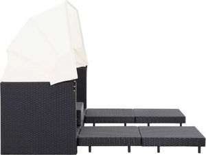 vidaXL Ausziehbares 3-Sitzer-Schlafsofa mit Dach Poly Rattan Schwarz