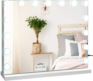 Hollywood Spiegel Schminkspiegel mit 15 LED-Lampen & 3 Lichtmodi, Kosmetikspiegel mit USB & Touch-Steuerung, Vanity Mirror, Make-up Spiegel mit 10-Fach Lupe, 58x48 cm