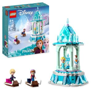 LEGO 43218 Disney Princess Annas und Elsas magisches Karussell, Die Eiskönigin Spielzeug, Inspiriert vom Frozen Eispalast mit 3 ikonischen Mikro-Puppen-Figuren und Olaf-Figur