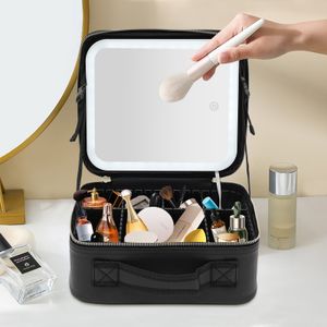 Kosmetické tašky Přenosný kosmetický kufřík Make up Organizér Skladovací šperkovnice se světlem a zrcadlem Bílá