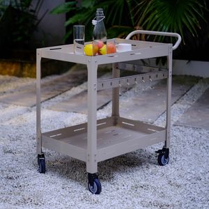 Outdoor Servierwagen 'Bard' mit 5 Haken Stahl 72 x 77 x 38 cm Champagne