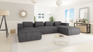 S-STYLE MÖBEL - Moderne Wohnlandschaft Bello aus Grau Cord mit weichem Sitz, B/T/H: 327 cm / 176 cm / 64 cm