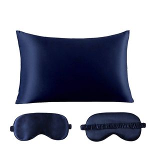 1 Stück Seiden Kissenbezug 50x66cm für Haar und Haut Beide Seiten Natürliche Kissenbezug Seide mit Augenmaske, Navy blau