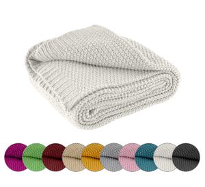 WOMETO Deka pletená 140x190 cm biela vlna biela - teplá mäkká pletená deka s ušľachtilým a jednoduchým vzorom pletenia