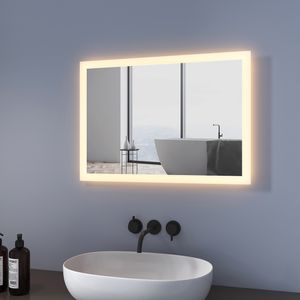 Meykoers Badspiegel Lichtspiegel 50 x 70 cm LED Spiegel Wandspiegel mit Beleuchtung Warmweissen Lichtspiegel IP44 energiesparend