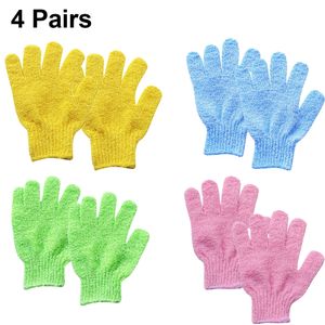 Peeling-Handschuhe für Damen und Herren, 8 Stück schwere und große Peeling-Handschuhe für Dusche, Spa, Massage – Peeling-Handschuhe für Körper, Gesicht, Hand und F,Yellow+blue+green+pink