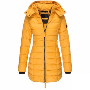 Damen Steppjacke Mit Kapuze Reißverschluss Gepolsterter Winter Warmer Langer Mantel Puffer Outwear,Farbe: Gelb,Größe:XXL