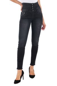 Damen Jeans High Waist Skinny Hose Stretch Shaping Effekt D2085, Farben:Schwarz-2, Größe:40