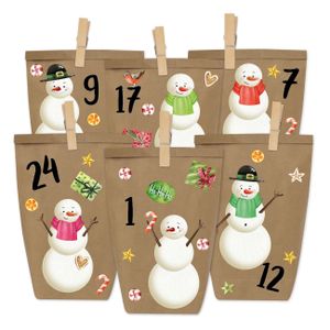 Papierdrachen DIY Adventskalender zum Befüllen - Schneemann zum Aufkleben - mit 24 braunen Papiertüten und tollen Stickern für Kinder - Weihnachten 2019