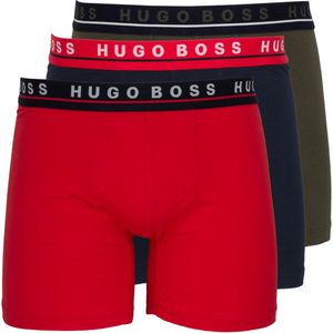 HUGO BOSS Herren Boxer Briefs -  Logobund, Baumwolle Stretch, 3er Pack Rot/Blau/Braun 2XL