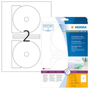 HERMA Inkjet CD/DVD Etiketten SPECIAL Maxi Durchmesser: 116 mm weiß 50 Etiketten
