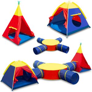 COIL Kinderspielzelt, Kinderzelt, 7-in-1 Spielzelt, Kinderzelt mit Krabbeltunnel, Tipi, Teilhaus, Spielhaus, für Kinder ab 3 Jahren, mehrfarbig