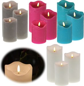 LS-LebenStil LED 3D Stumpenkerze Creme Weiß 3´er Set Echtwachs flackernde flammenlose Kerze Blockkerze mit Timer Batterie Adventskranz Deko Hochzeit