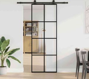 vidaXL Drzwi przesuwne z okuciem 76x205 cm ESG szkło i aluminium