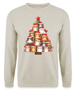 Katze Weihnachtsbaum - Weihnachten Nikolaus Weihnachtsgeschenk Unisex Pullover, Naturstein, 3XL