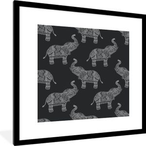 MuchoWow® MuchoWow® Gerahmtes Poster Elefant - Muster - Boho 40x40 cm - Poster mit zchwarzem Bilderrahmen - Poster - Plakat im Rahmen