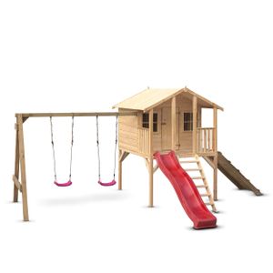 Wood&Play Borys Kinderspielhaus - 425x300cm + Rutsche, Schaukel, Rampe mit Seil