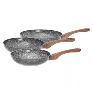 Kinghoff Set mit 3 Pfannen 20 cm, 24 cm, 28 cm Granit Wood KH1030