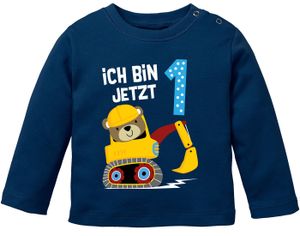 Baby Langarm-Shirt erster | zweiter Geburtstag Bär Bagger Bauarbeiter Baggerfahrer Geburtstagsshirt Baumwolle Junge MoonWorks® 1 Jahr navy 80/86 (10-15 Monate)