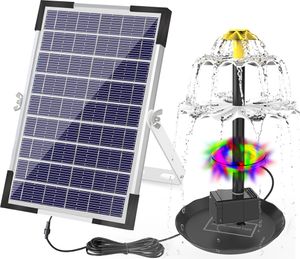 6 W solární fontánové čerpadlo pro ptačí lázně s 12 LED světly, 9 trysek, integrovaná 1500 mAh dobíjecí baterie, solárně napájené fontánové čerpadlo pro zahradní jezírko, bazén, akvárium, akvárium s rybami a venkovní prostor