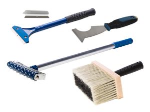 ASKON Tapetenentferner-Set - Tapetenablöse-Set - Tapezier-Set - 5teilig - Igelwalze - Tapentenschaber - Ersatzklingen - Kleisterbürste - Werkzeuge - Farbe gemischt…